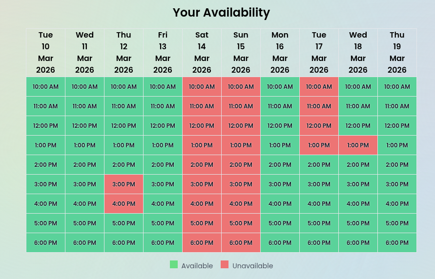 ScheduLegend availability grid for scheduling group meetings